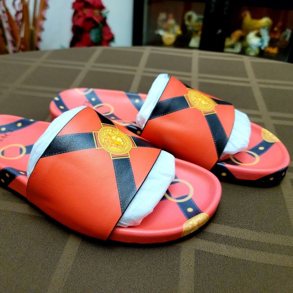 Authentic Versace Red Bondage Flip-Flops Slides - Picture 5 of 11